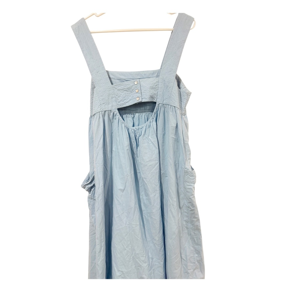 Madewell Light Blue Seersucker Cutout Back Midi Dress Womens Size 14 Pockets - Picture 4 of 8